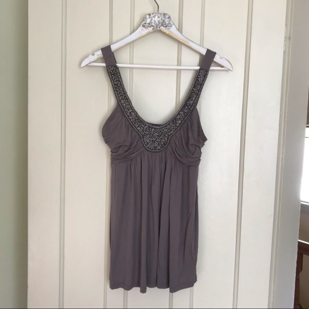 Soprano Grey Beaded Neck Tank Top